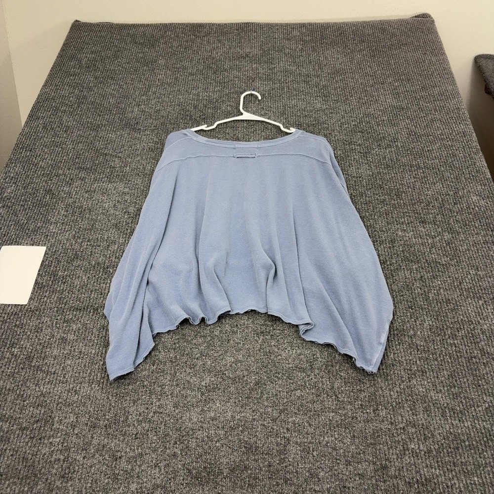 We The Free Top Women XL Blue Cotton Raw Hem Boxy Cropped Casual Boho